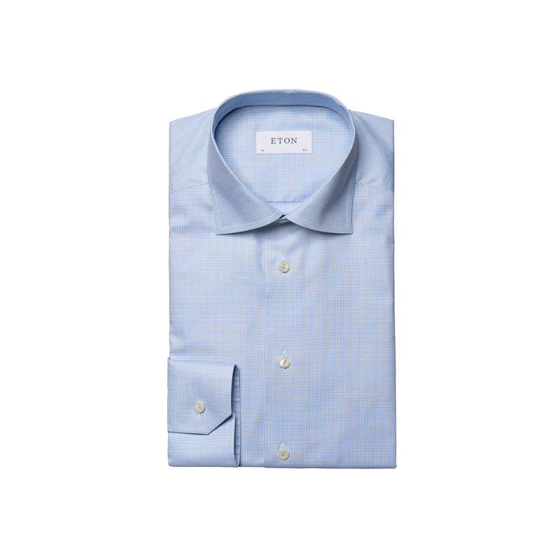 Contemporary Fit Check Signature Oxford Shirt Cut Away Collar - Blue