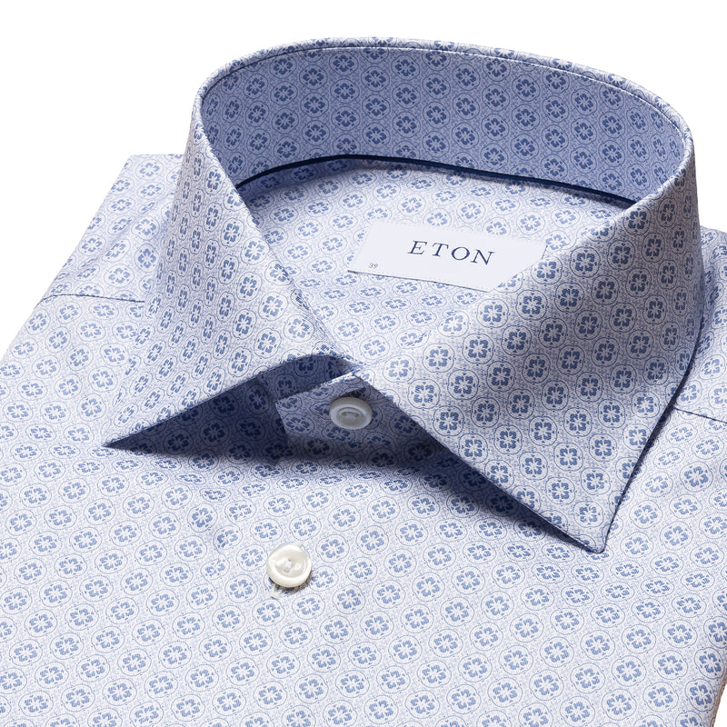 Geometric print signature twill shirt - Blue