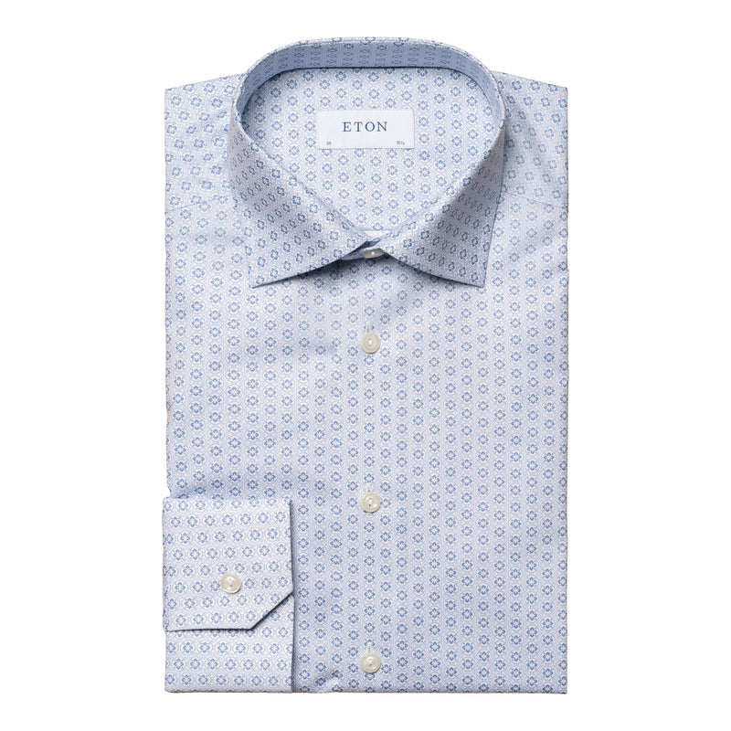 Geometric print signature twill shirt - Blue