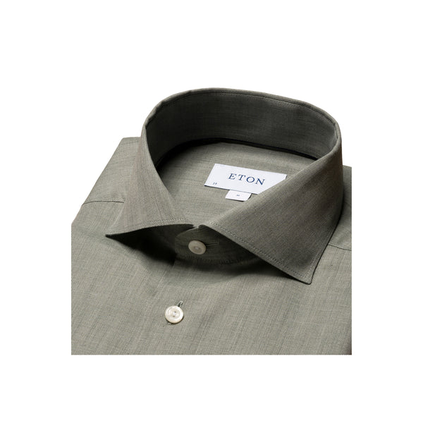 Slim Fit Wrinkle Free Flannel Shirt Wide Spread Collar - Green