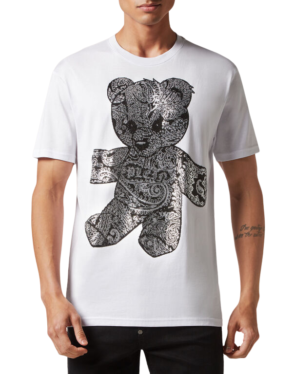 T-shirt Round Neck SS Paisley Teddy Bear - White