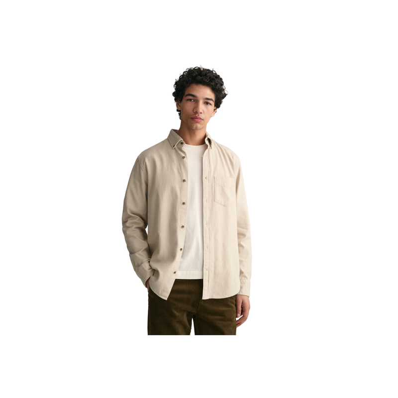 Reg Herringbone Flannel Shirt - Beige