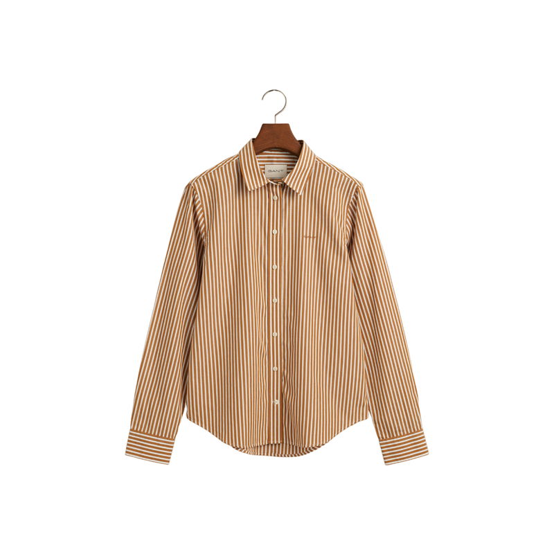 Reg Poplin Striped Shirt - Brown