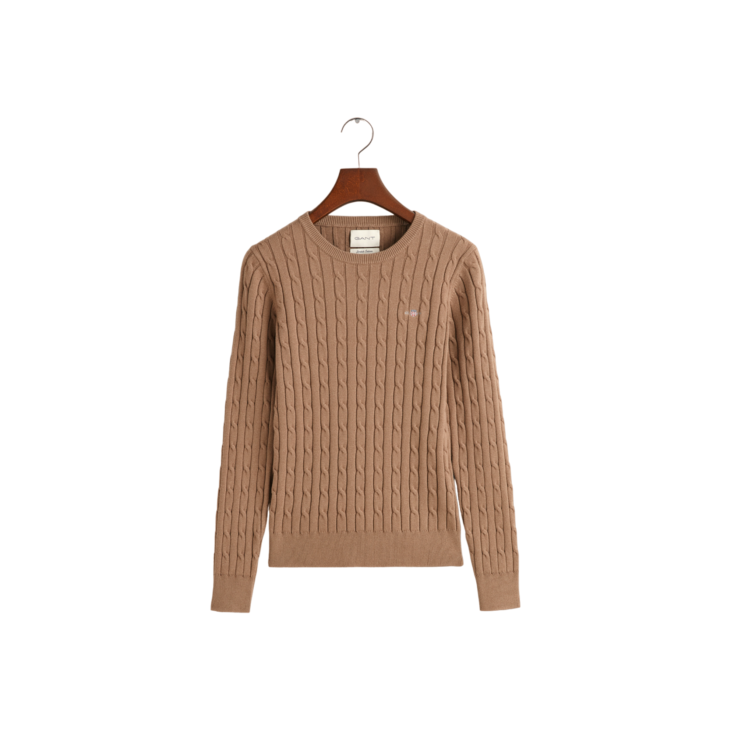 Stretch Cotton Cable C-Neck - Brown