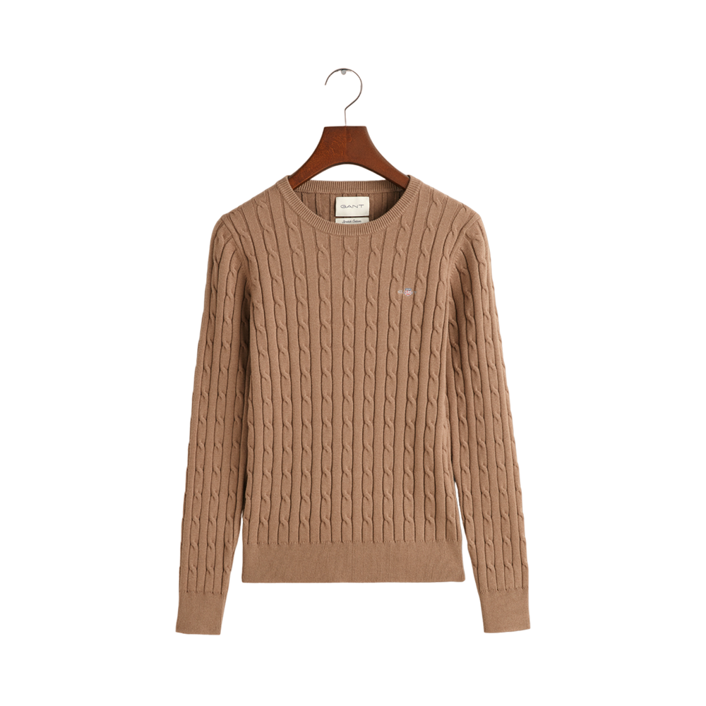 Stretch Cotton Cable C-Neck - Brown