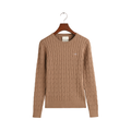 Stretch Cotton Cable C-Neck - Brown