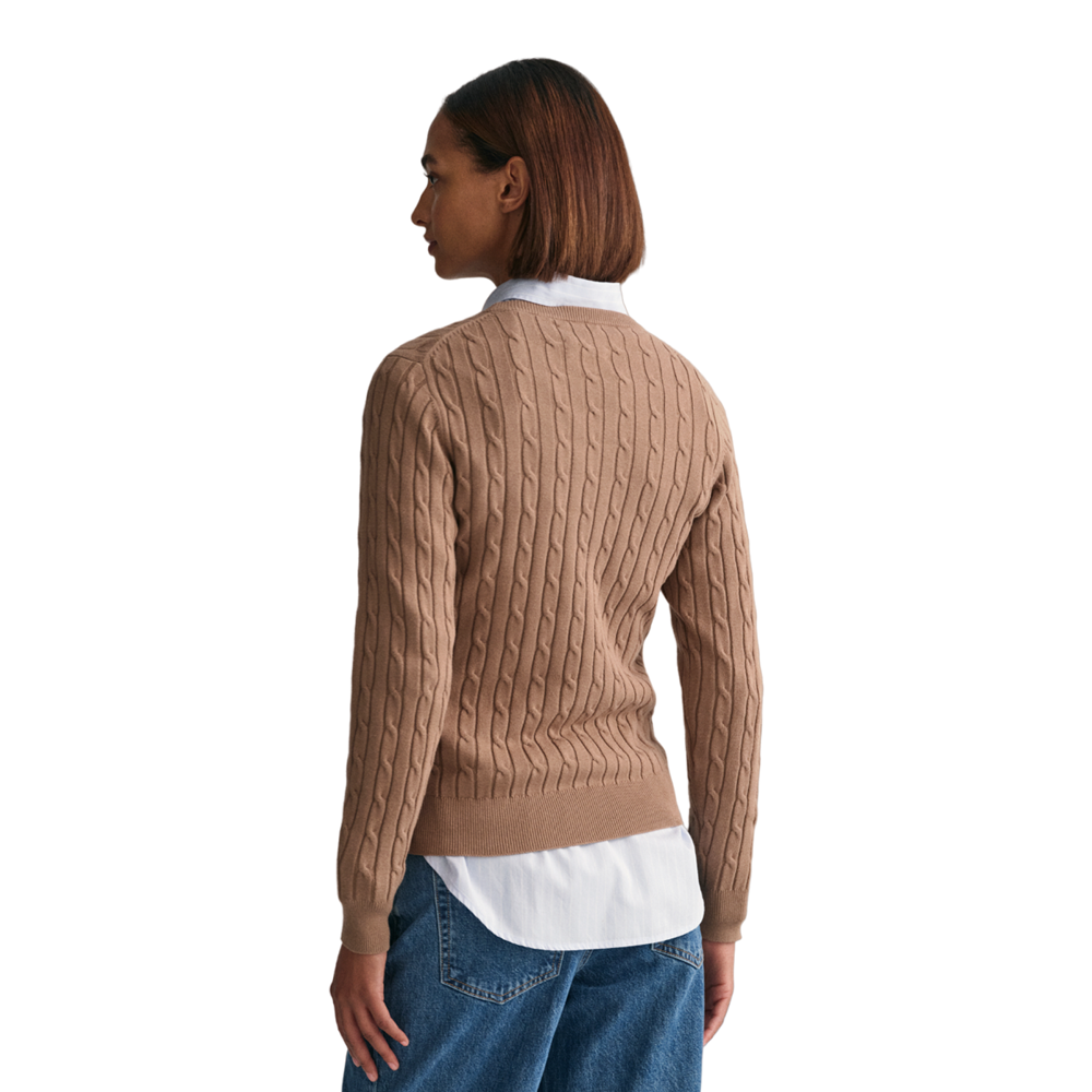 Stretch Cotton Cable C-Neck - Brown