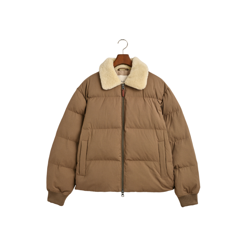 Padded Flannel Puffer Jacket - Brown