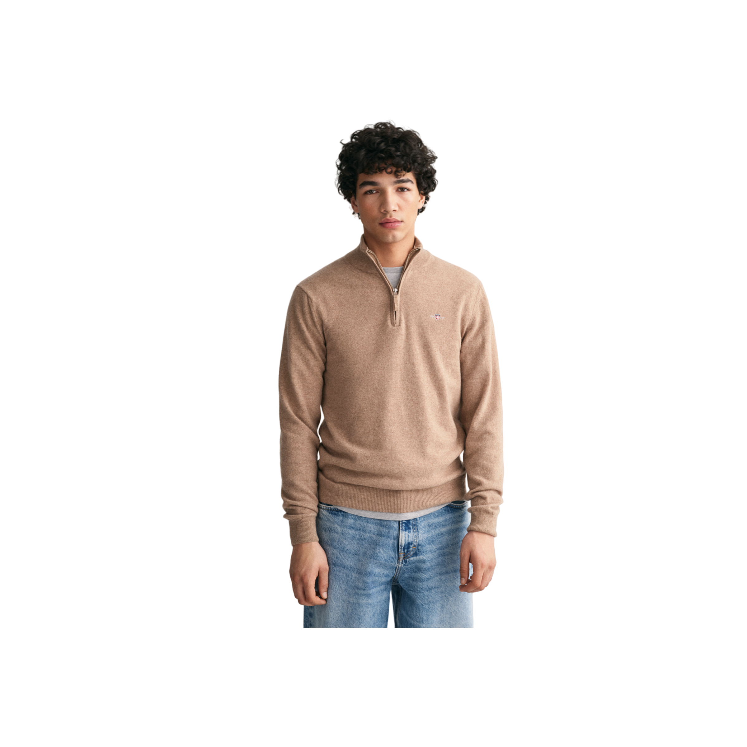 Superfine Lambswool Half Zip - Beige