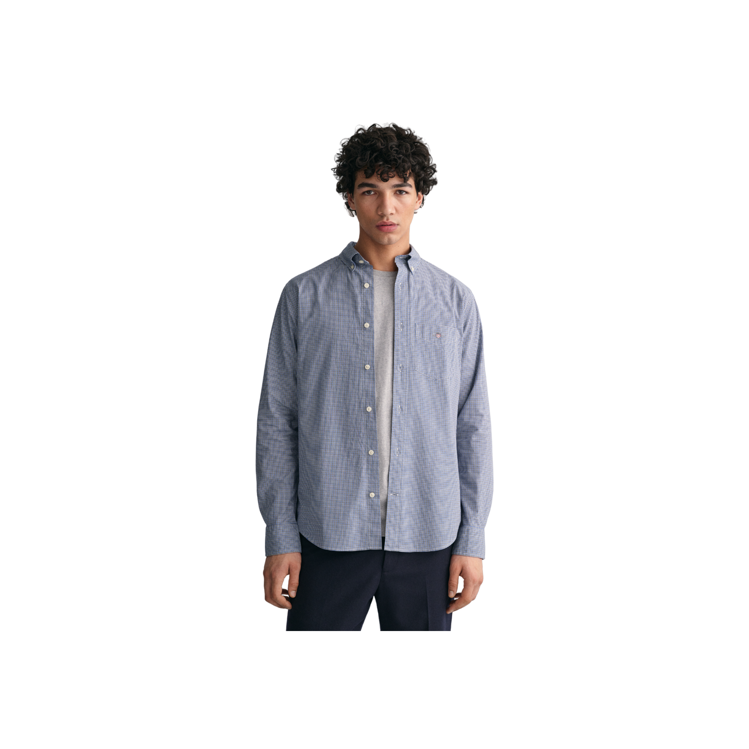 Reg Poplin Micro Check Shirt - Blue