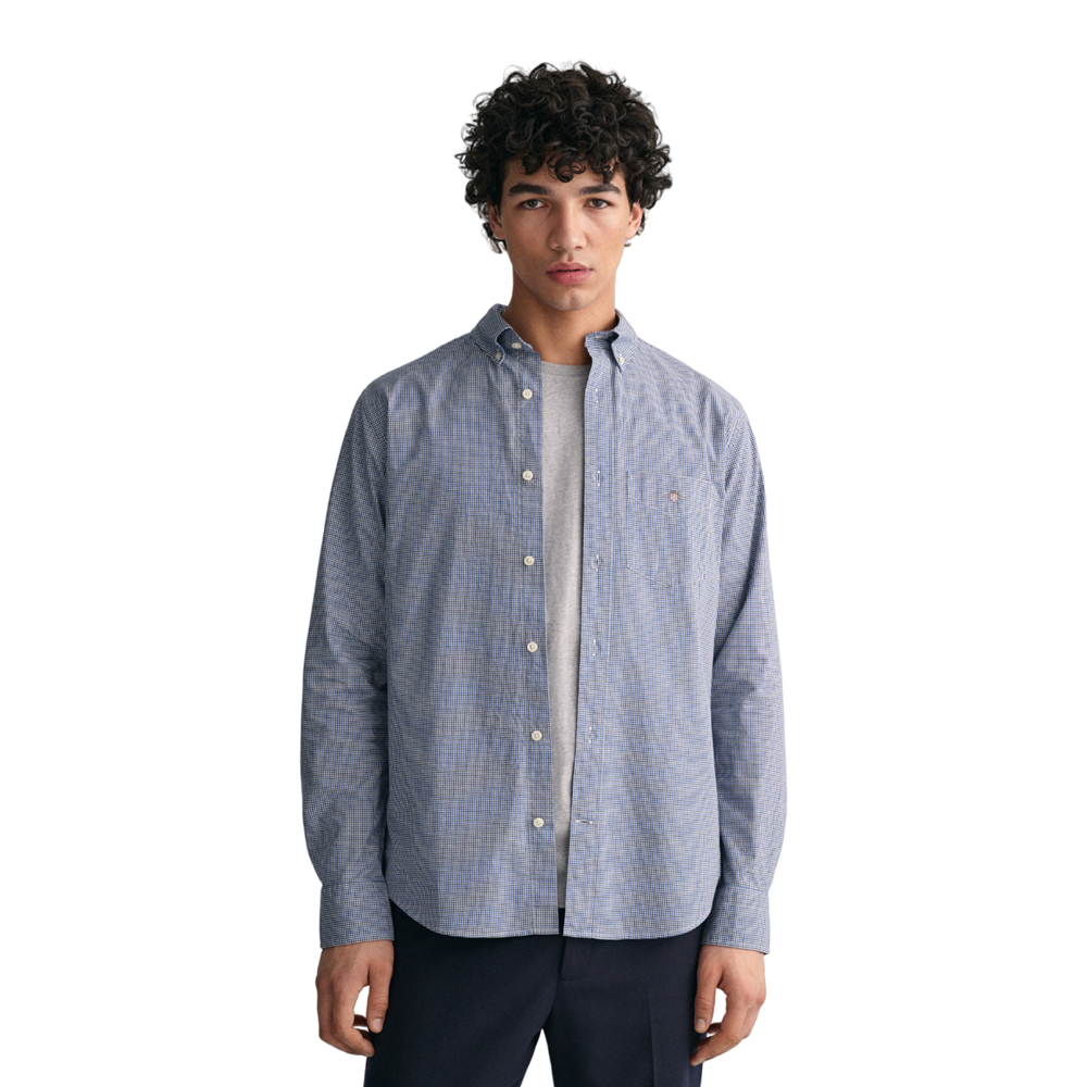 Reg Poplin Micro Check Shirt - Blue