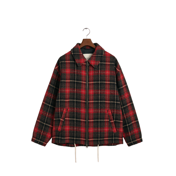 Oversized Boxy Lumber Wool Jacket - Red