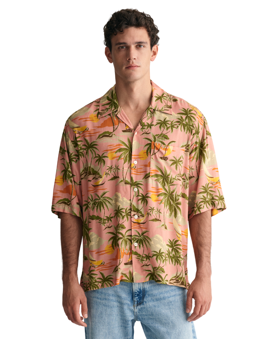 Viscose Hawaii Print SS Shirt - Pink