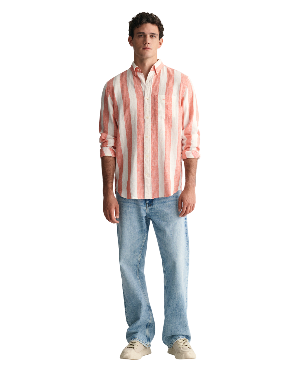 Bold Stripe Linen Shirt - Orange