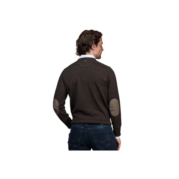 Crewneck Sweater Alcantara E-Patch - Brown