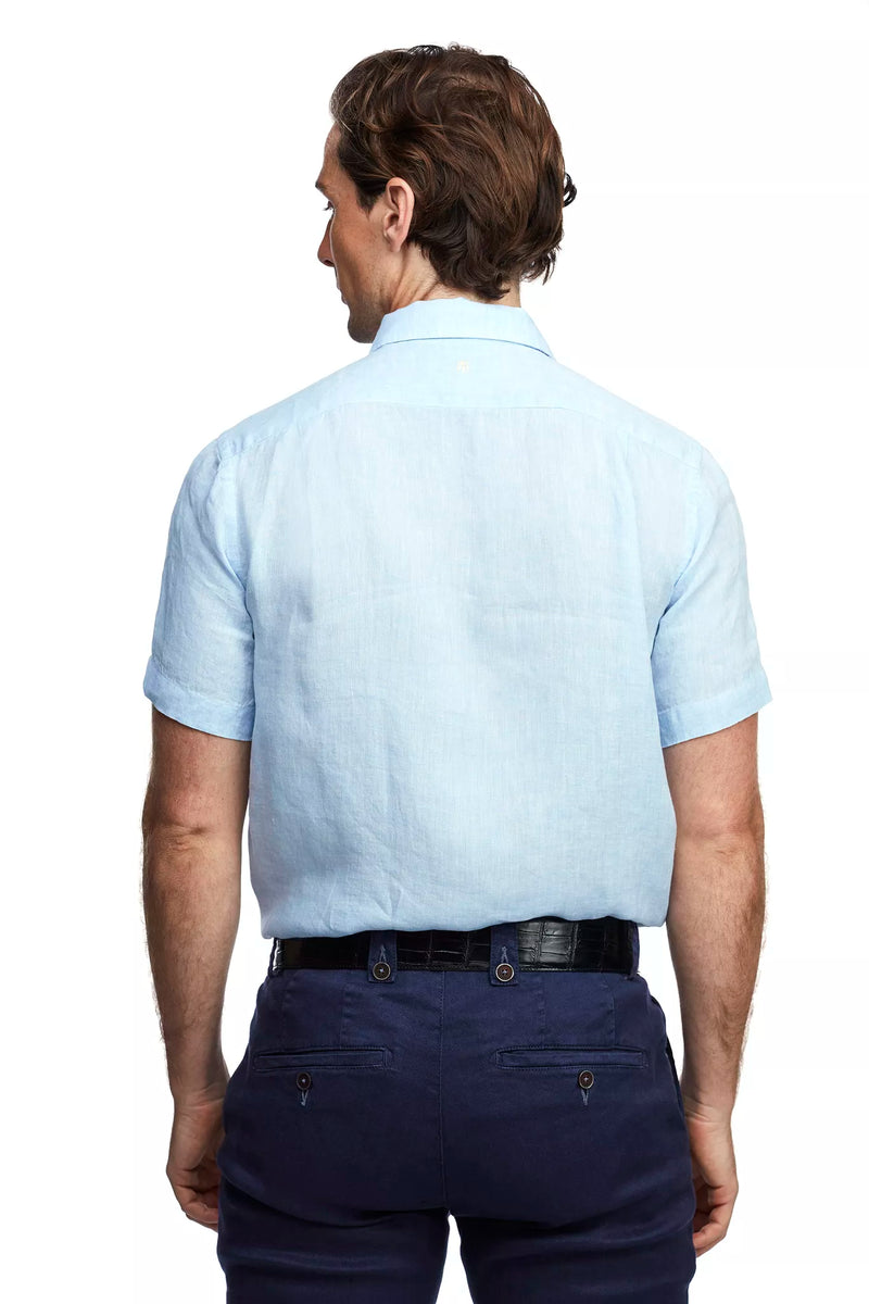 Linen Short Sleeve Resort Shirt - Blue