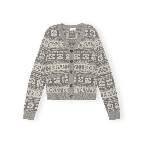 Logo Wool Mix Cardigan - Grey
