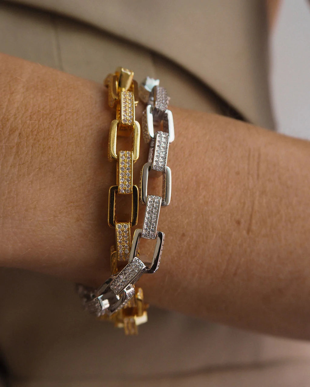 Boxy Pave Chain Bracelet - Gold