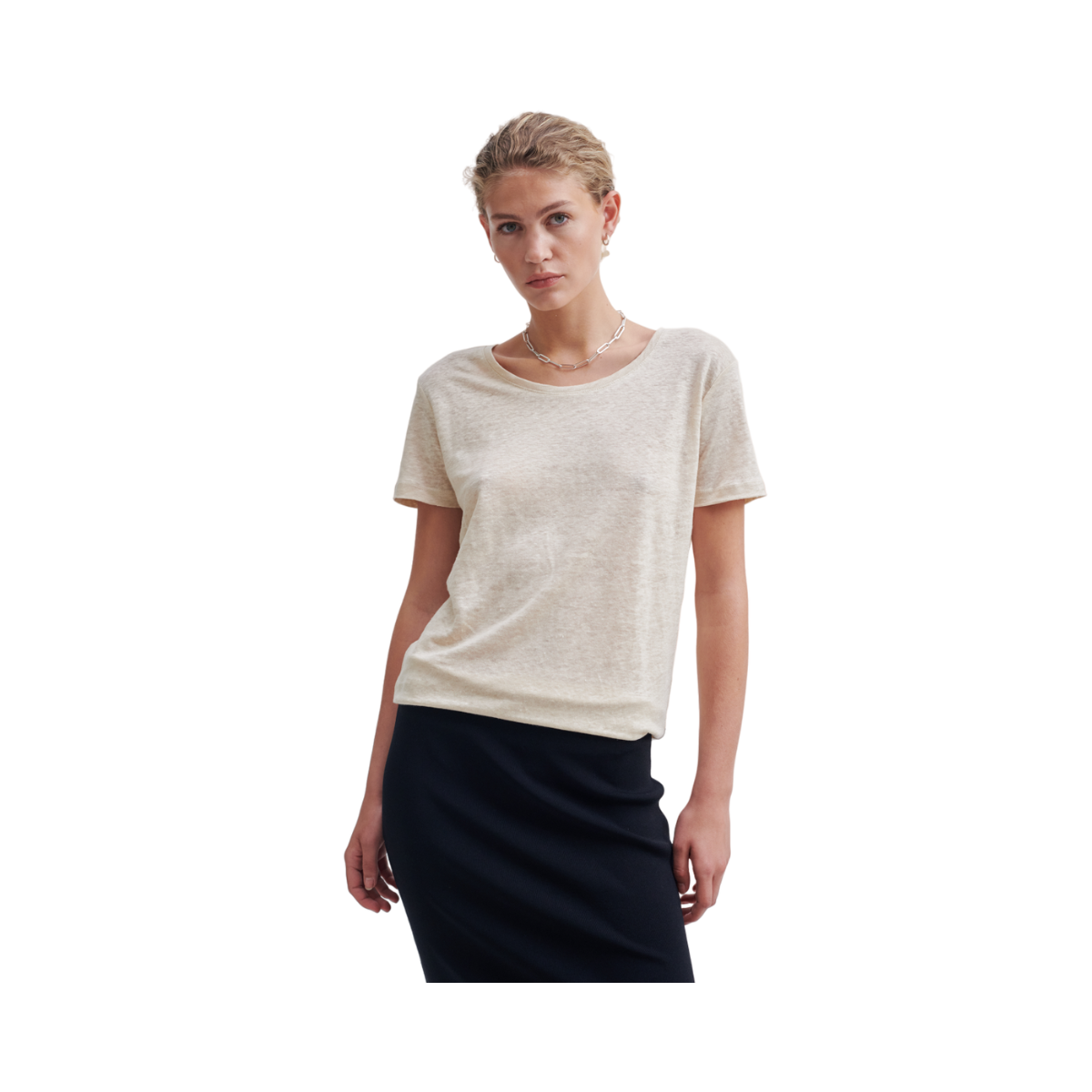 Peony O-Neck Tee - Beige