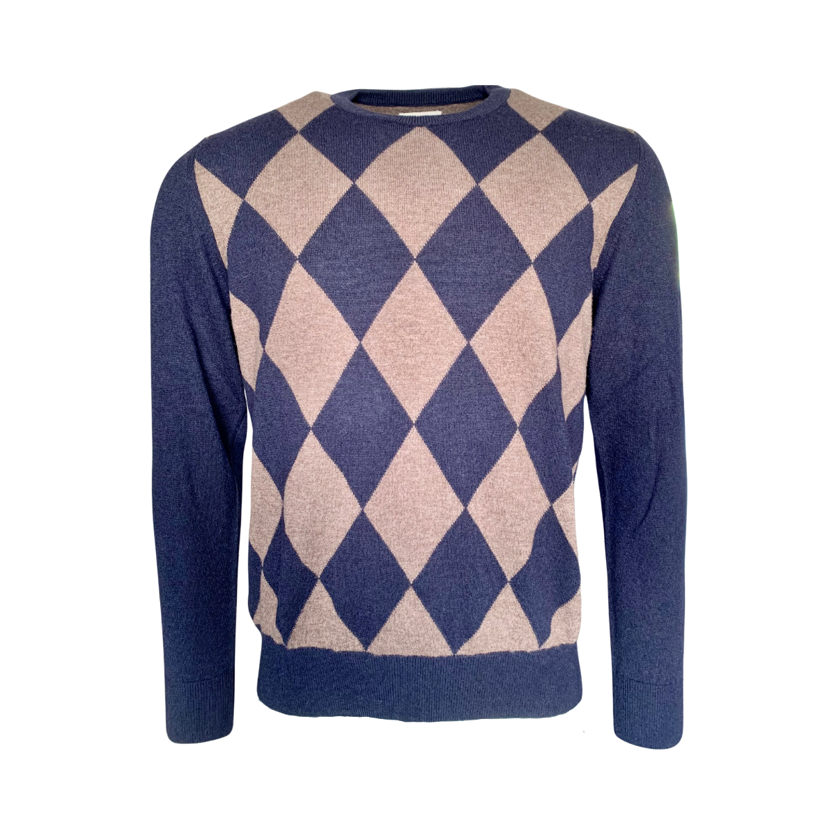 GEELONG CREW NECK 2TONE ARGYLE KNIT - Navy