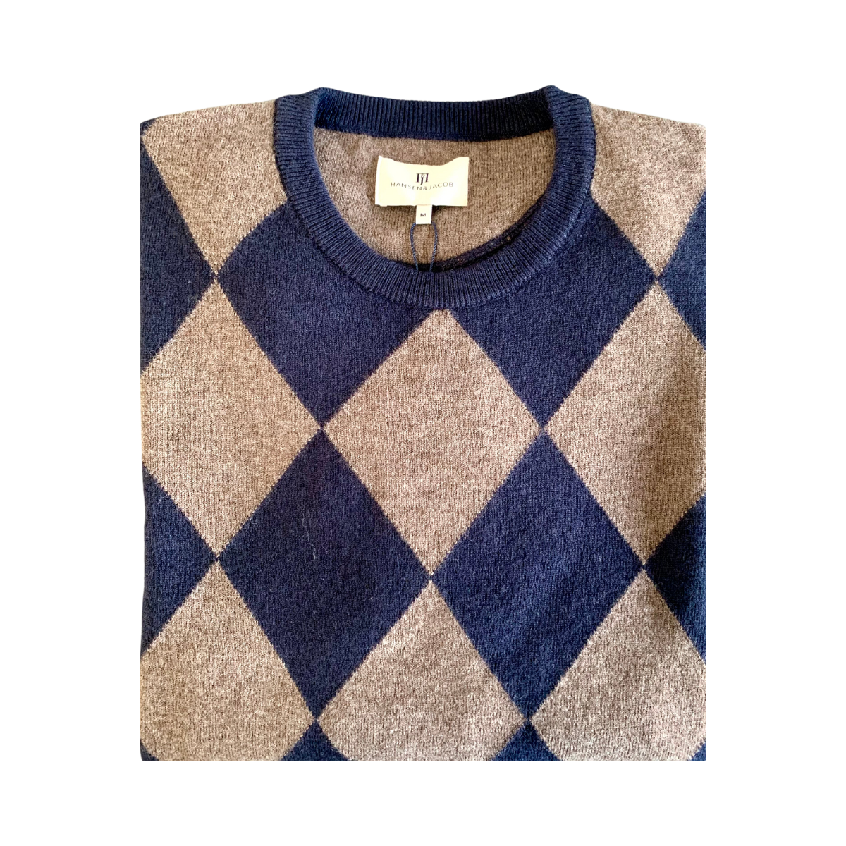 GEELONG CREW NECK 2TONE ARGYLE KNIT - Navy