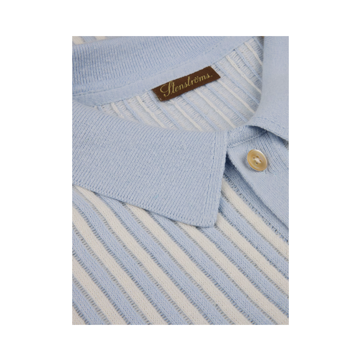 Polo Shirt Knitted Buttonthru - Light Blue Stripe