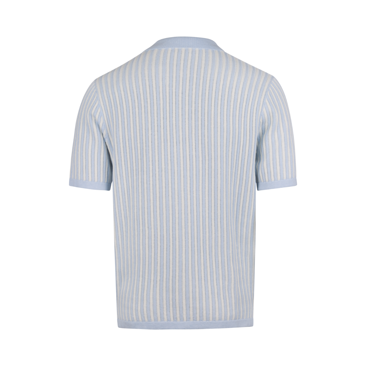 Polo Shirt Knitted Buttonthru - Light Blue Stripe
