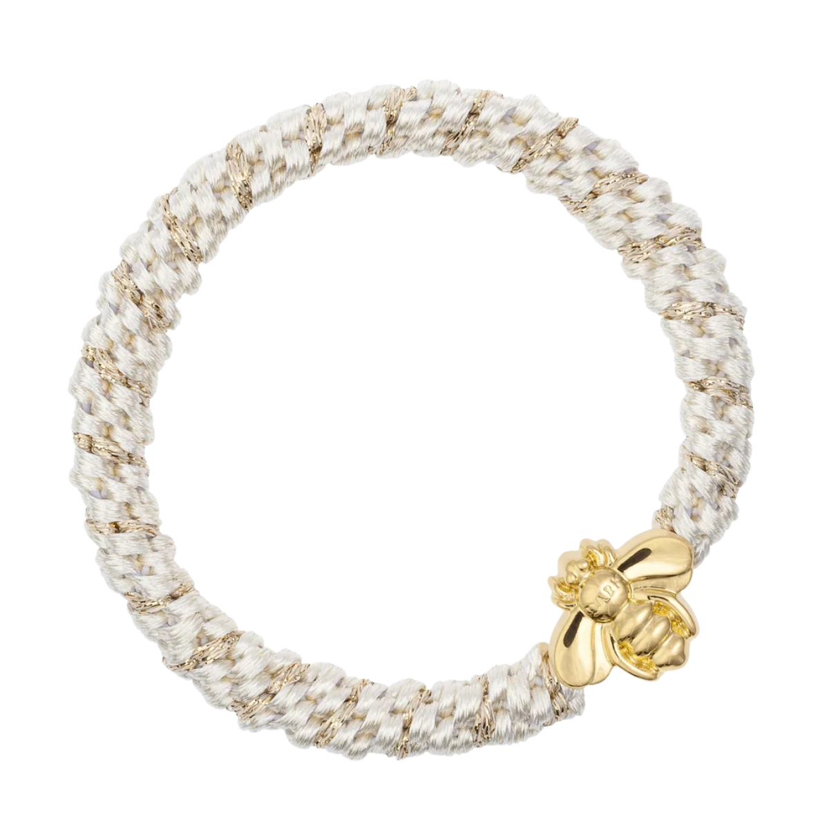 Fat Hair Tie W/Gold - White Stripe W/Bee