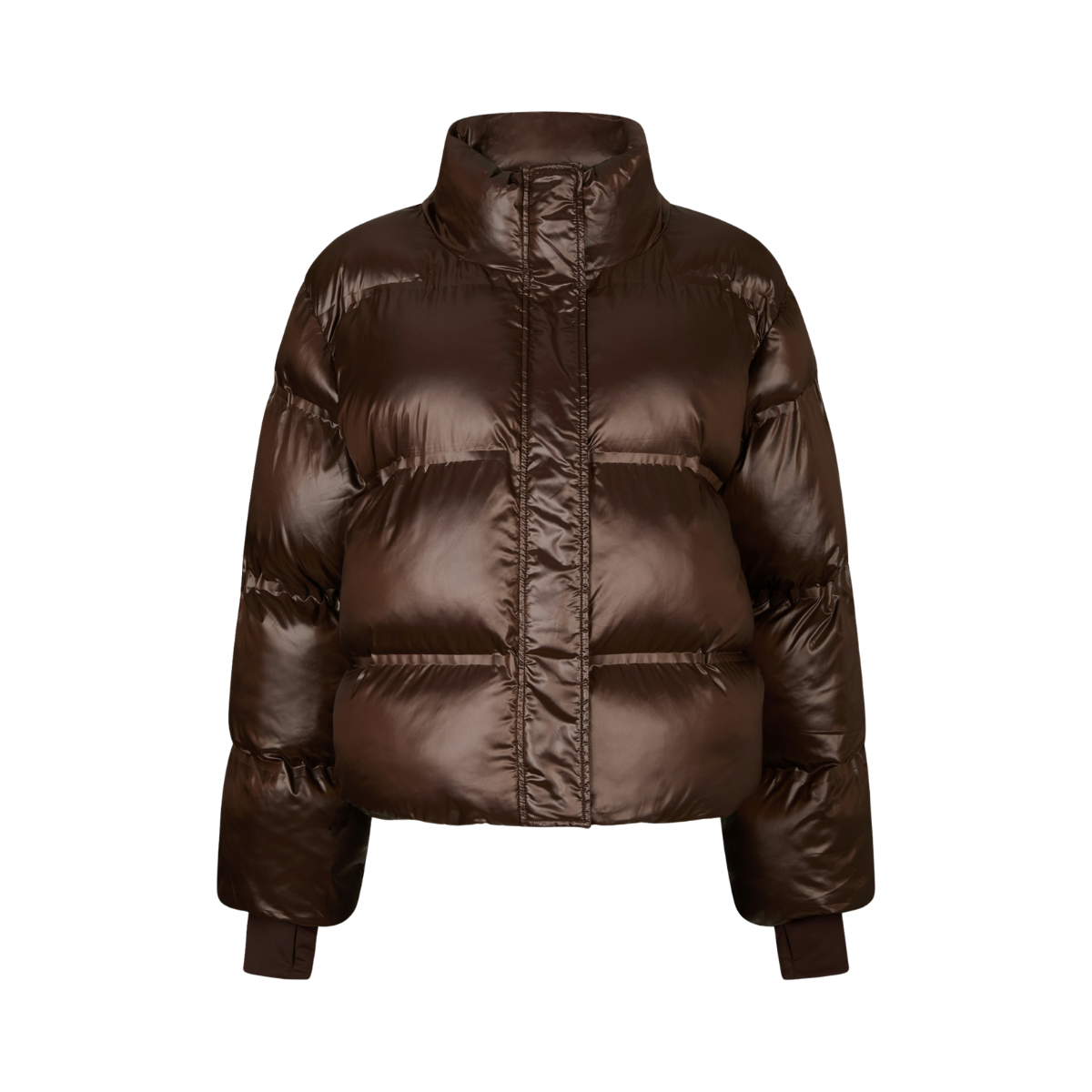 Rhea Shiny Puffer Jacket - Dark Brown
