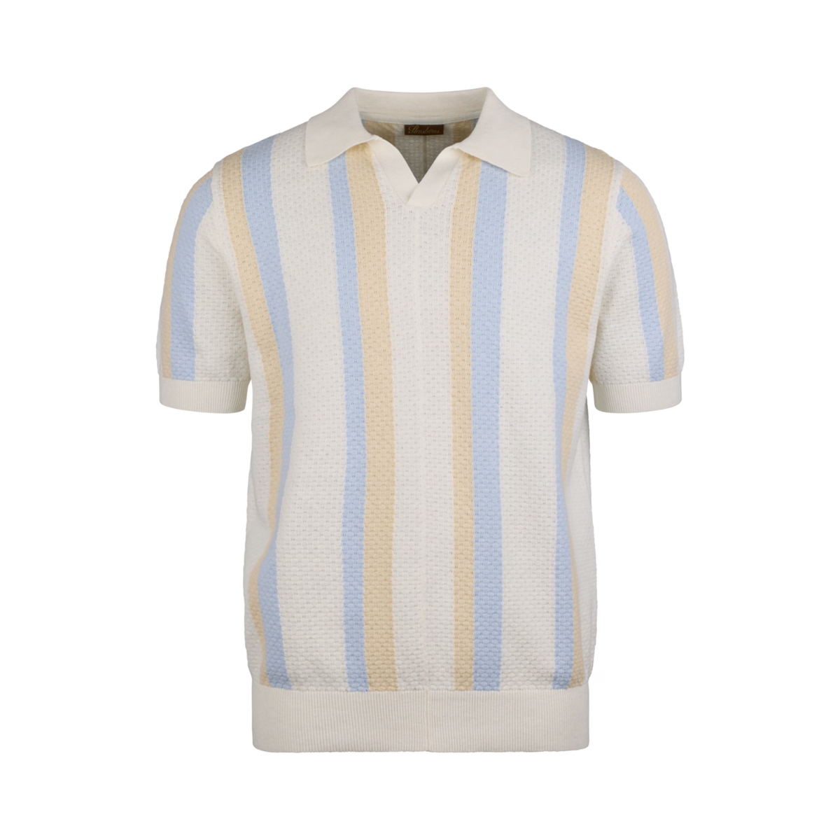 Polo Shirt Knitted Stripe Textured - Offwhite Stripe