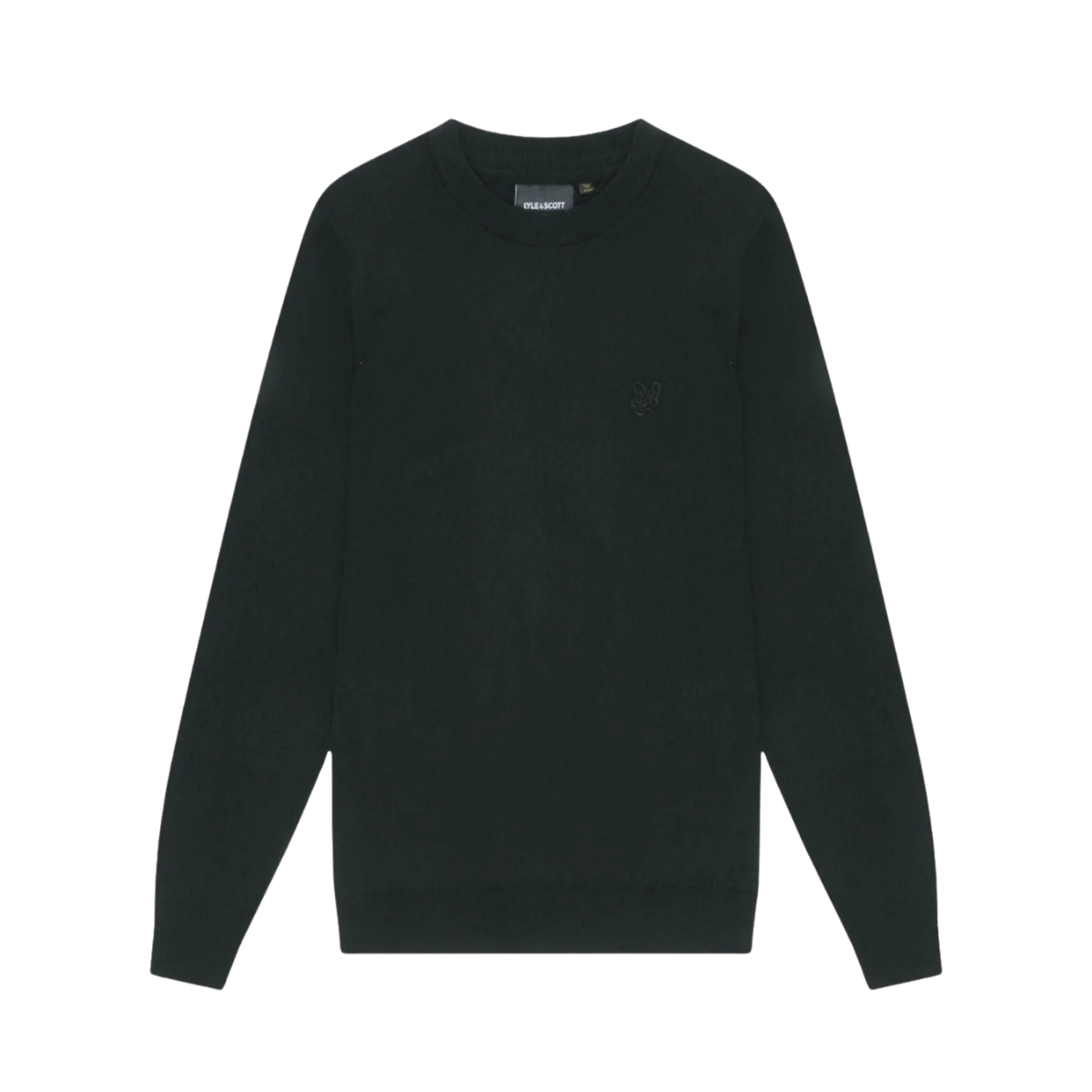 Tonal Eagle Merino Crew Neck Jumper - Jet Black