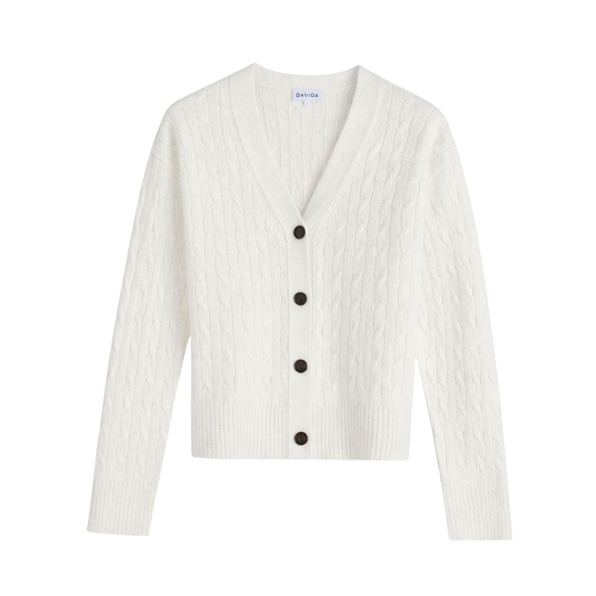 V-Neck Wide Cable Cardigan - White