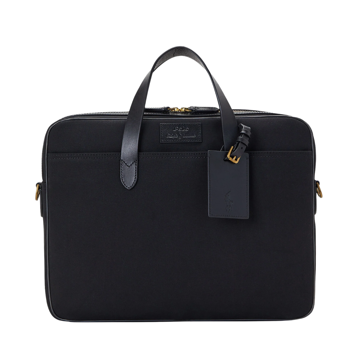 Leather-Trim Canvas Briefcase - Black/Black