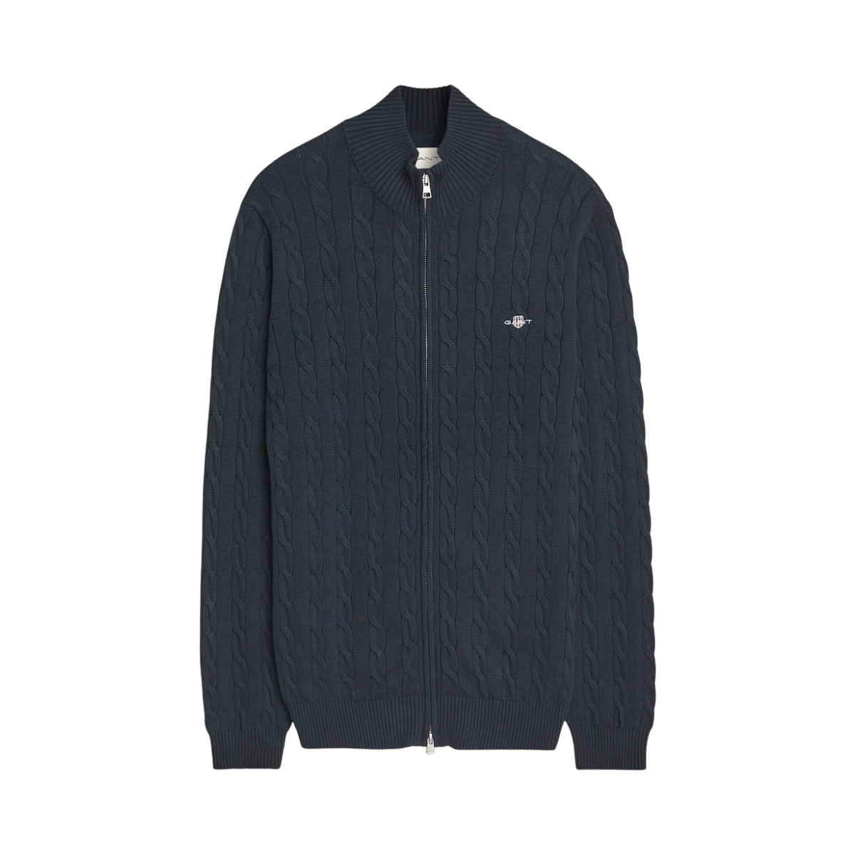 Cotton Cable Zipped Cardigan - Evening Blue