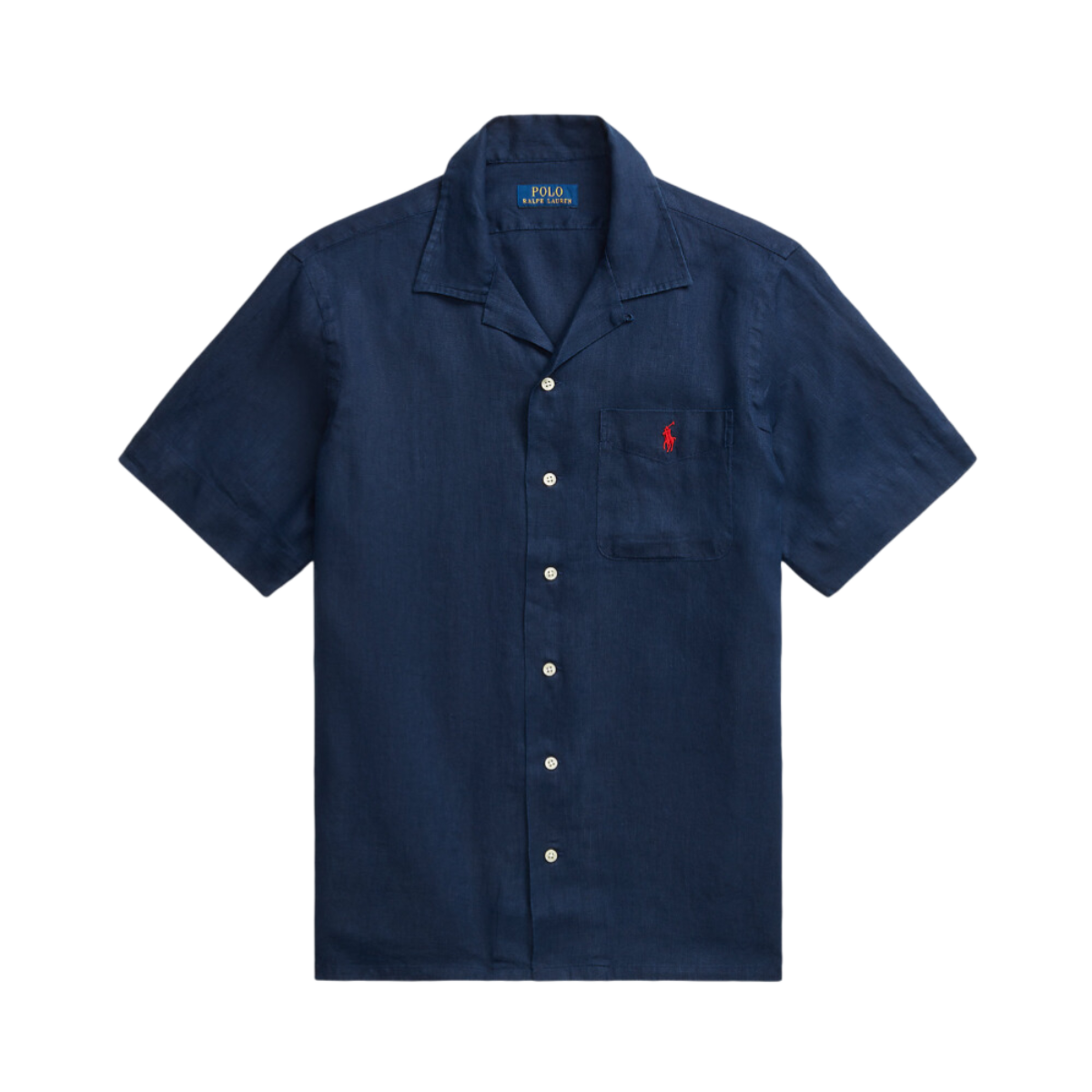 Classic Fit Linen Camp Shirt - Navy