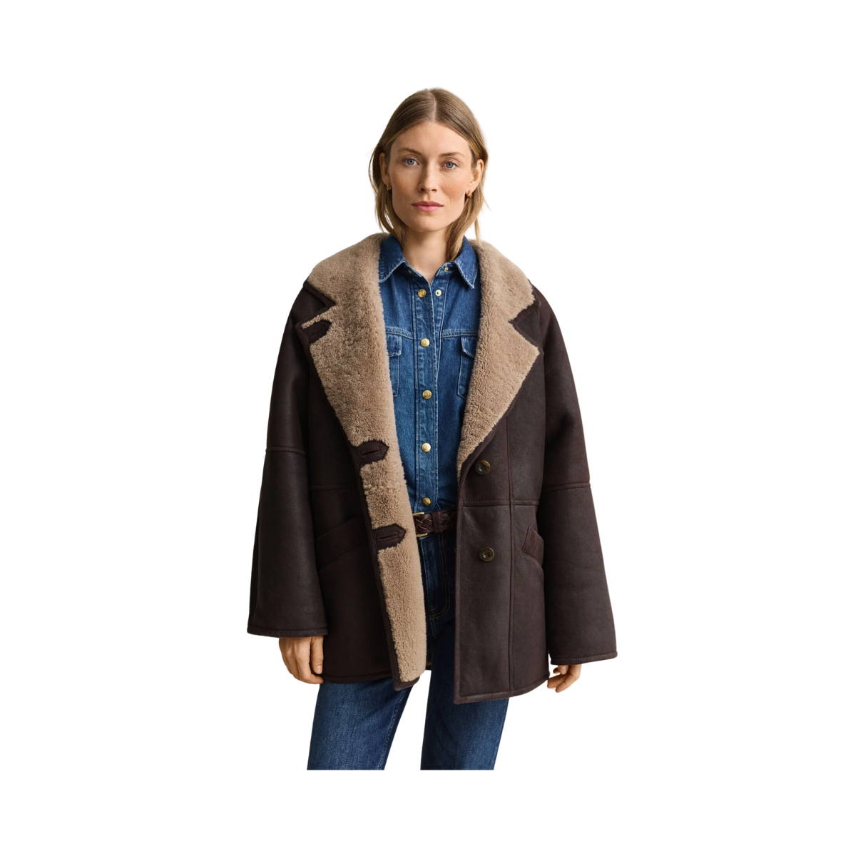 Mid Length Shearling Jacket - Deep Brown