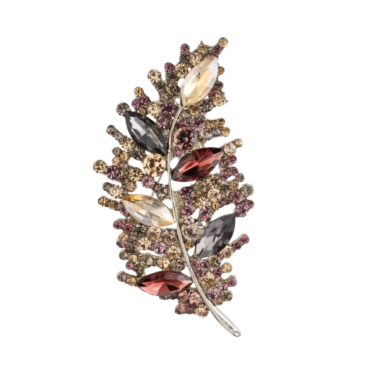 Crystal Leaf Brooch - Bordeaux Mix