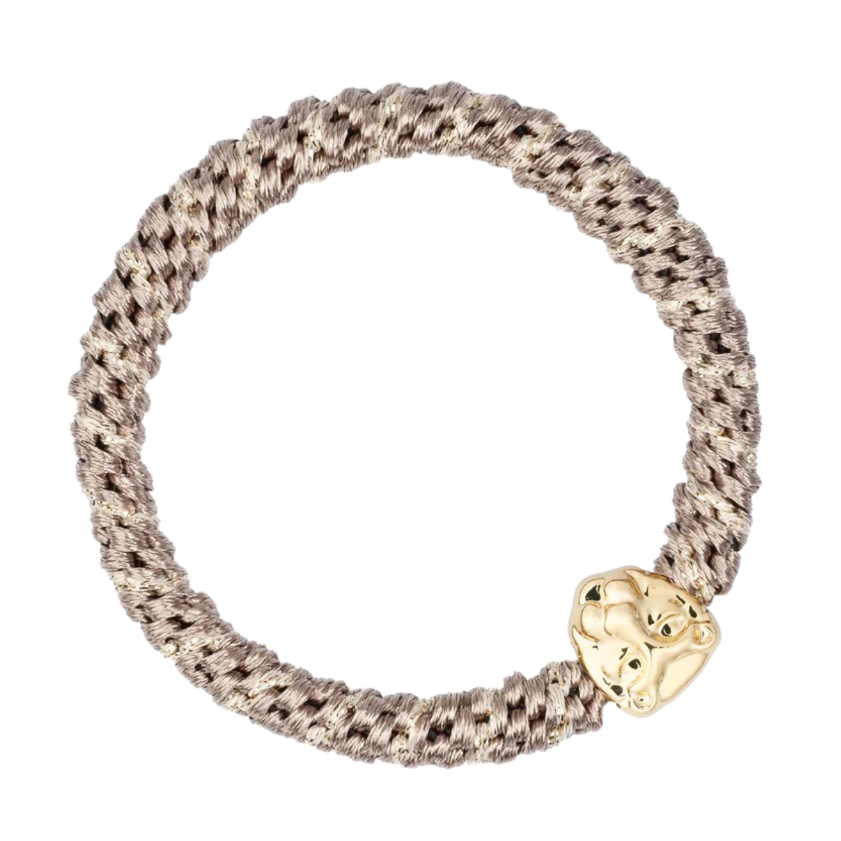 Fat Hair Tie W/Gold - Warm Taupe Stripe W/Lion