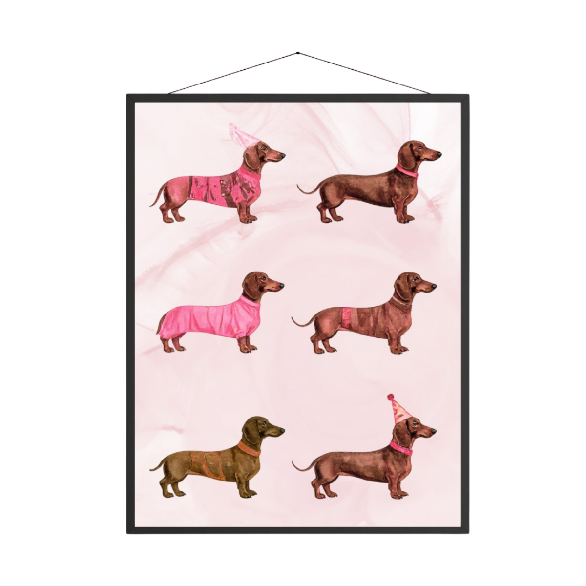 Poster 30x40 Dachshound w Black Frame - Pink