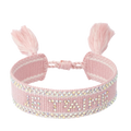 Woven Friendship Bracelet W/Crystals - "Je T'aime" White W/Light Rose