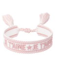 Woven Friendship Bracelet - "Je T'aime" White W/Light Rose