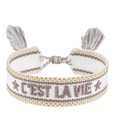 Woven Friendship Bracelet - "C'est La Vie" White W/Taupe