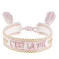 Woven Friendship Bracelet - "C'est La Vie" White W/Light Rose & Gold