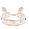 Woven Friendship Bracelet W/Star Studs - White W/Light Rose & Gold