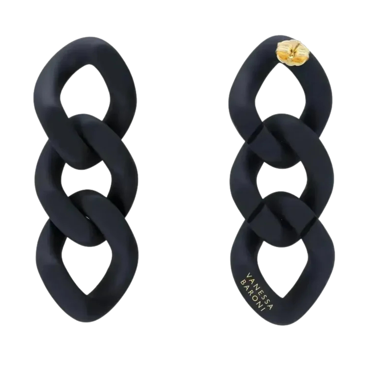 New Flat Chain Earring - matt black