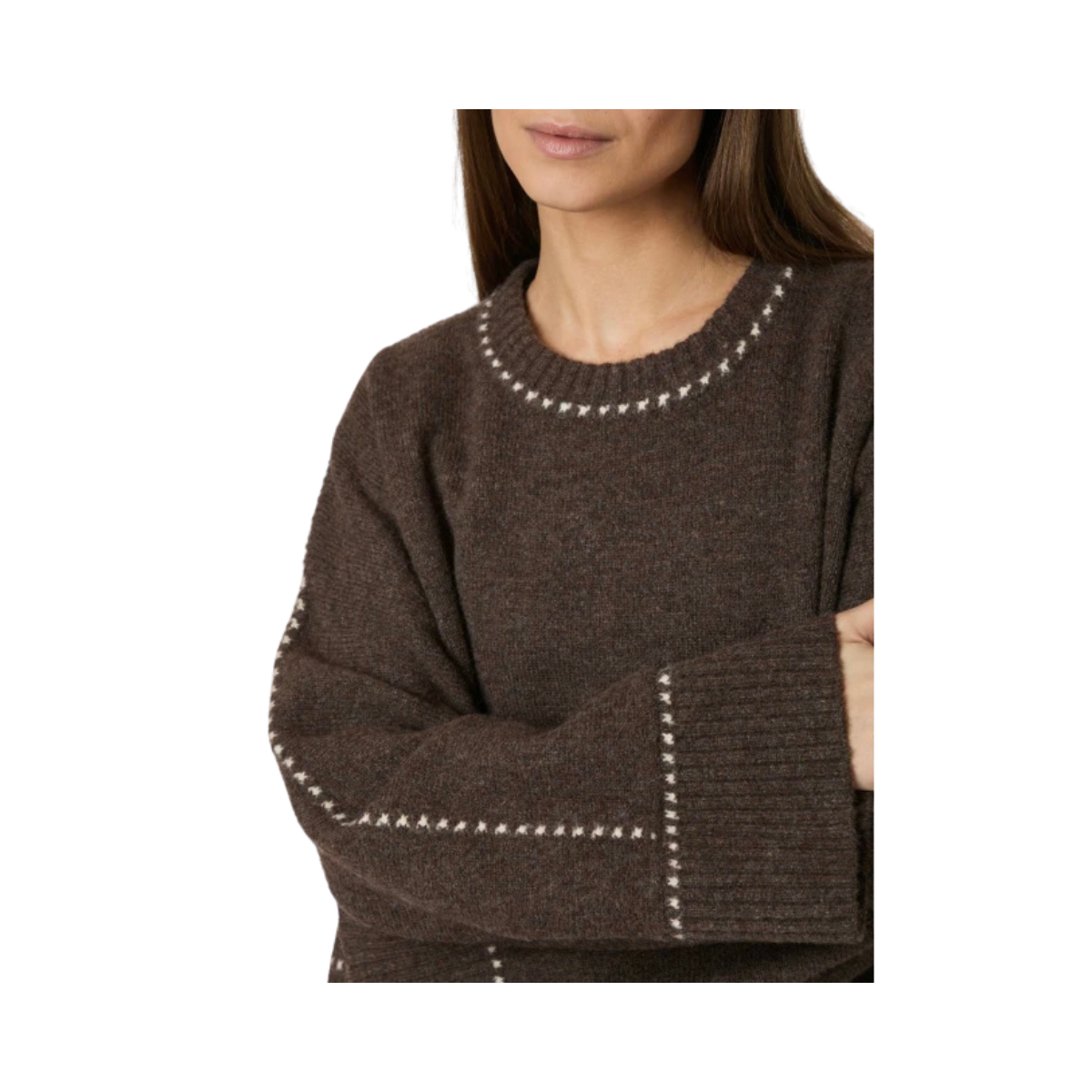 Roeme Knit Stitch Blouse - 205 Brown Melange