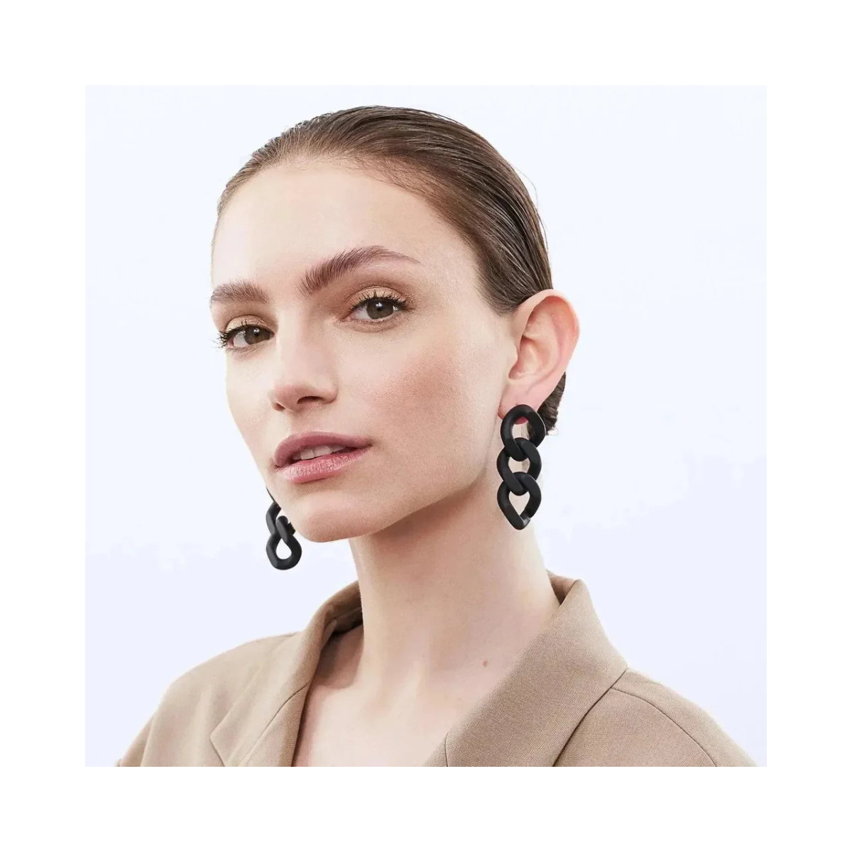 New Flat Chain Earring - matt black