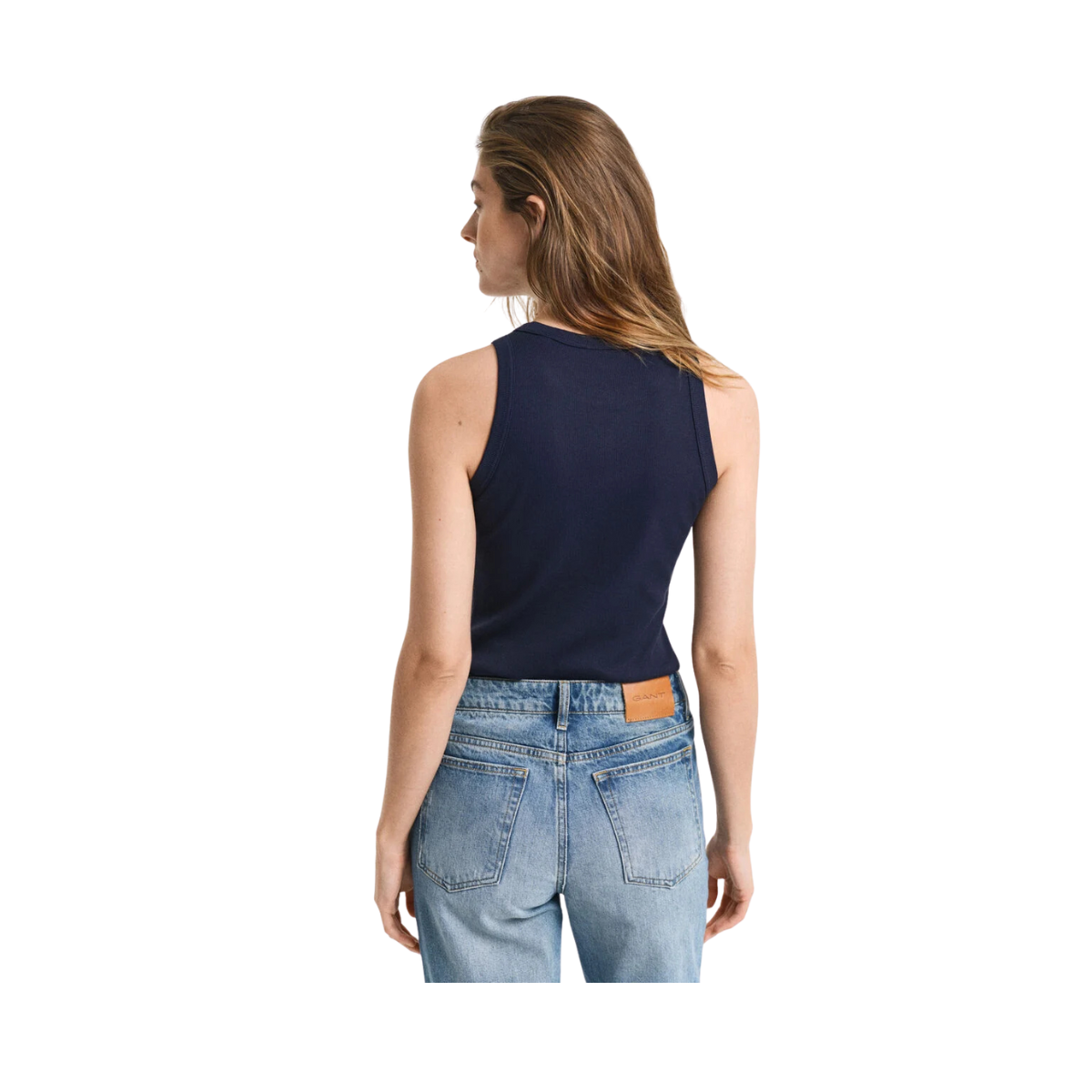 High Neck Rib Tank Top - 433 Evening Blue