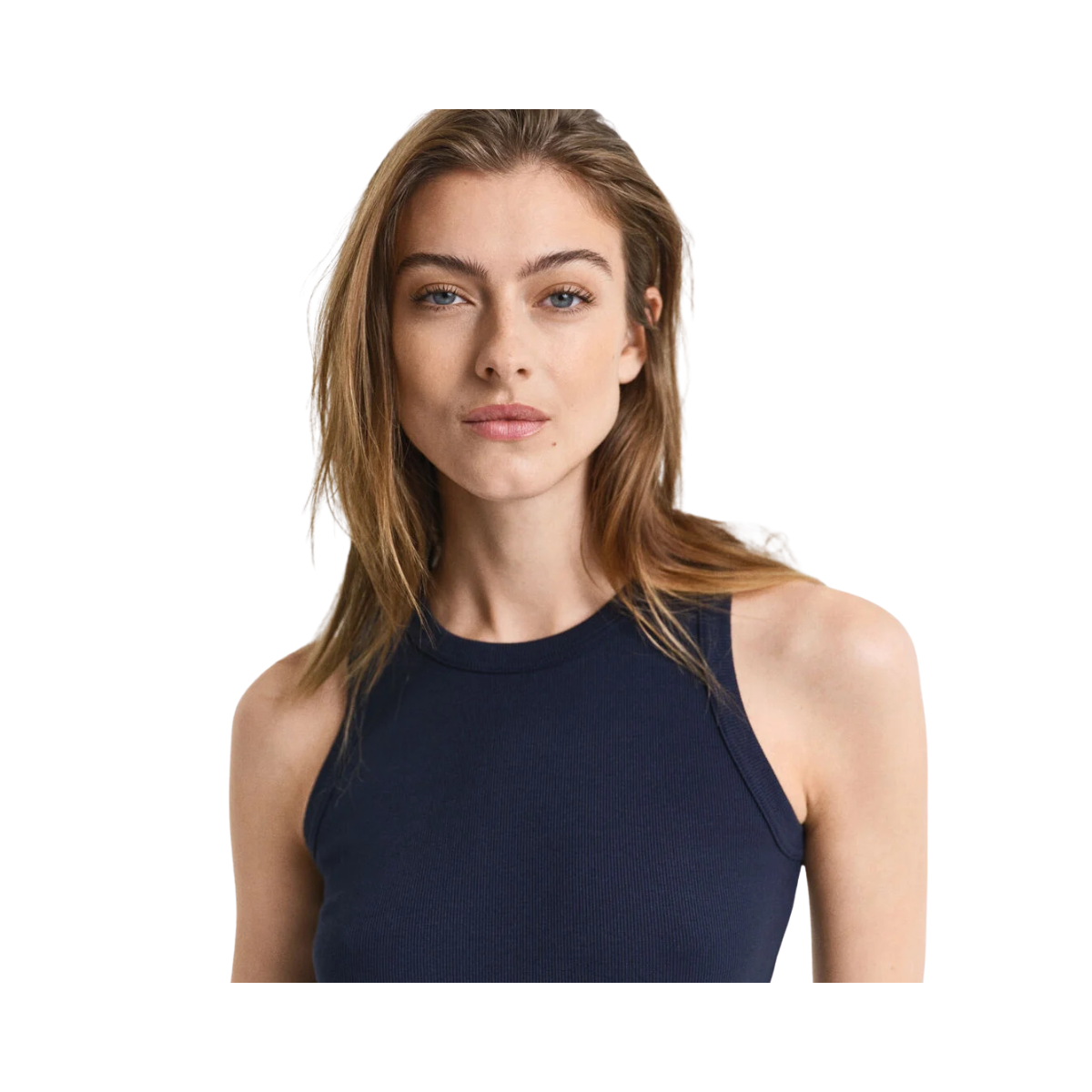 High Neck Rib Tank Top - 433 Evening Blue