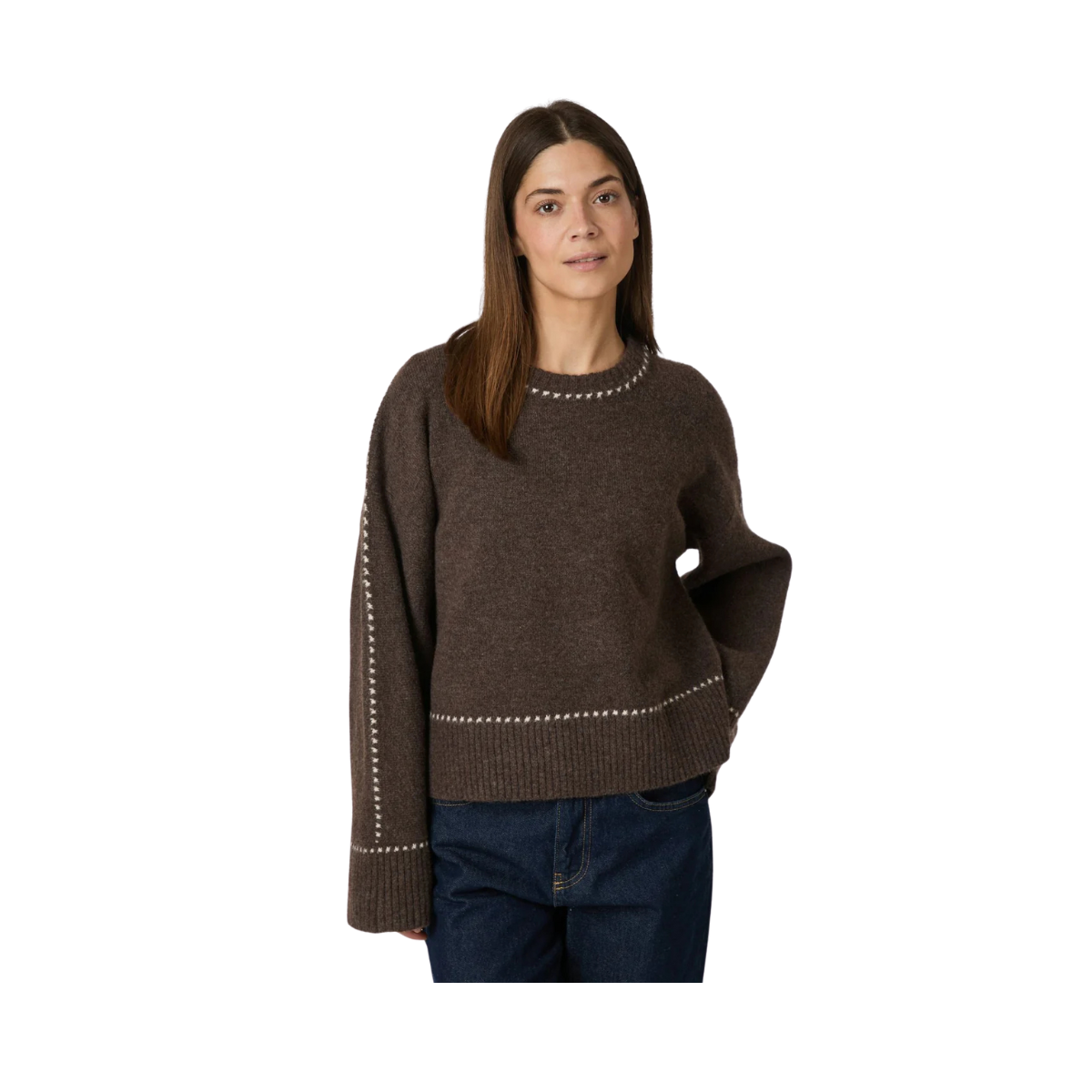 Roeme Knit Stitch Blouse - 205 Brown Melange